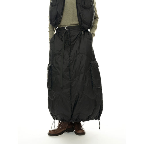 Damen Wattierter Stepp-Midirock mit Cargo-Tasche und Tunnelzug Drune