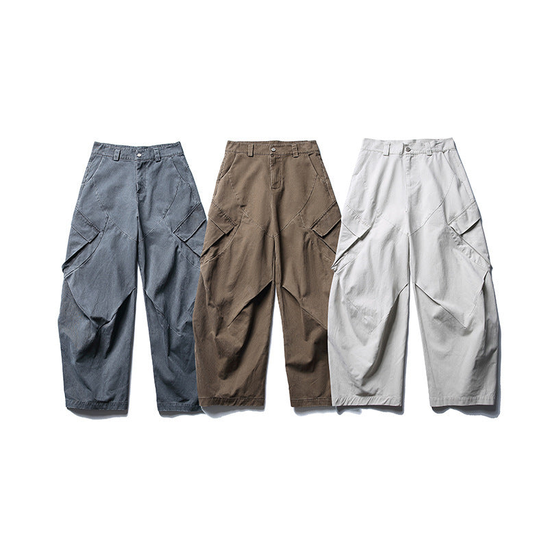 Herren weite Cargo-Hose mit asymmetrischen Klappentaschen und verkürztem Bein Drune