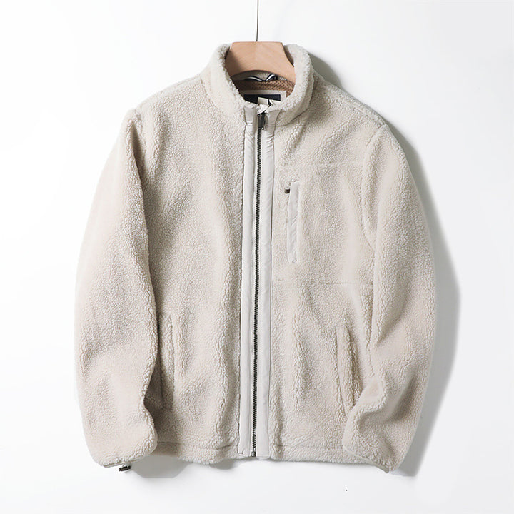 Herren Teddy-Fleecejacke mit Stehkragen, durchgehendem Reißverschluss und Brusttasche Drune