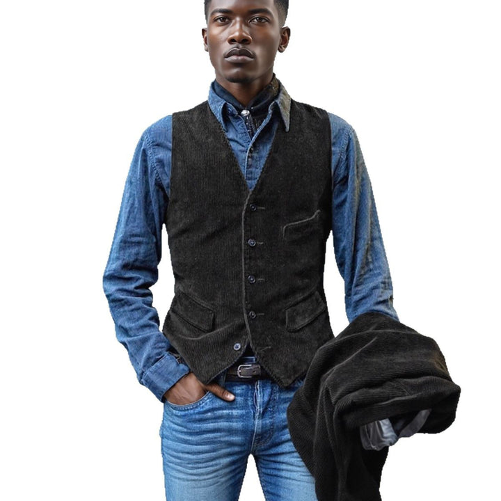Herren elegante Cordweste mit modernen Taschen Drune