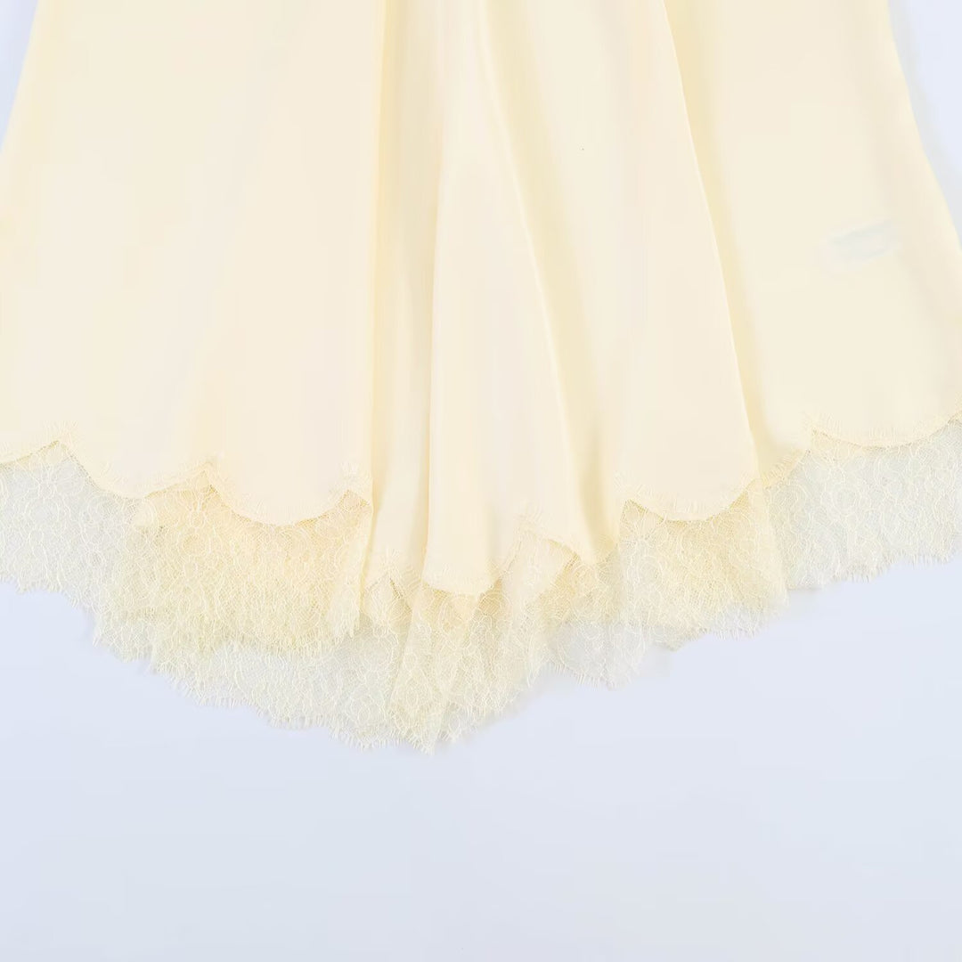 Damen weite Palazzo-Hose mit feiner Spitze und elastischem Bund Drune