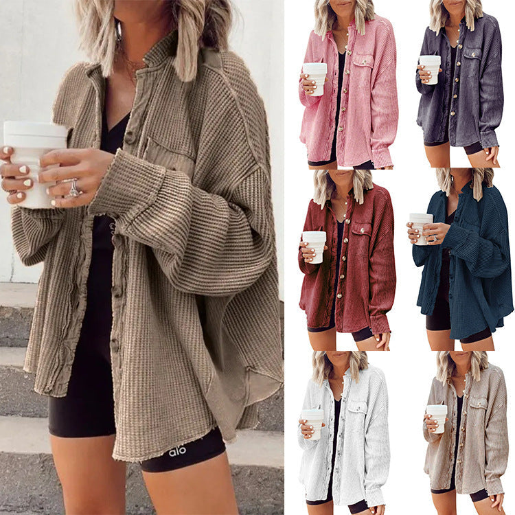 Damen Lässiges Overshirt mit Struktur und Druckknopfverschluss Drune