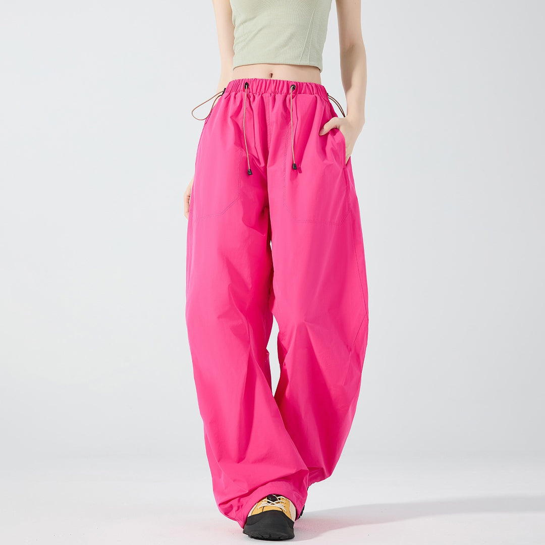 Damen Weite Nylon-Baggyhose mit elastischem Tunnelzugbund & Utility‑Taschen Drune