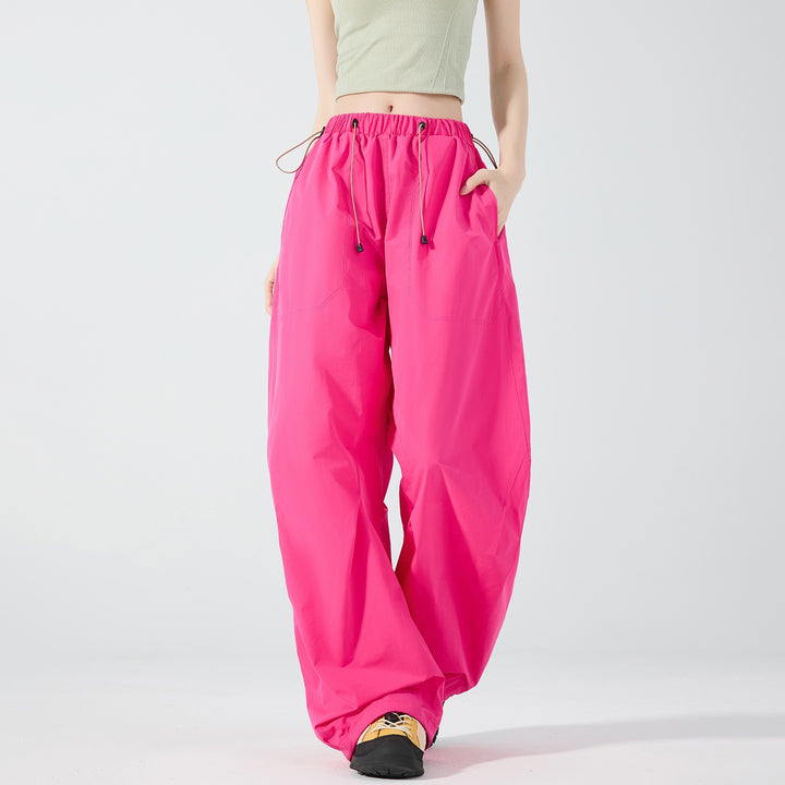 Damen Weite Nylon-Baggyhose mit elastischem Tunnelzugbund & Utility‑Taschen Drune