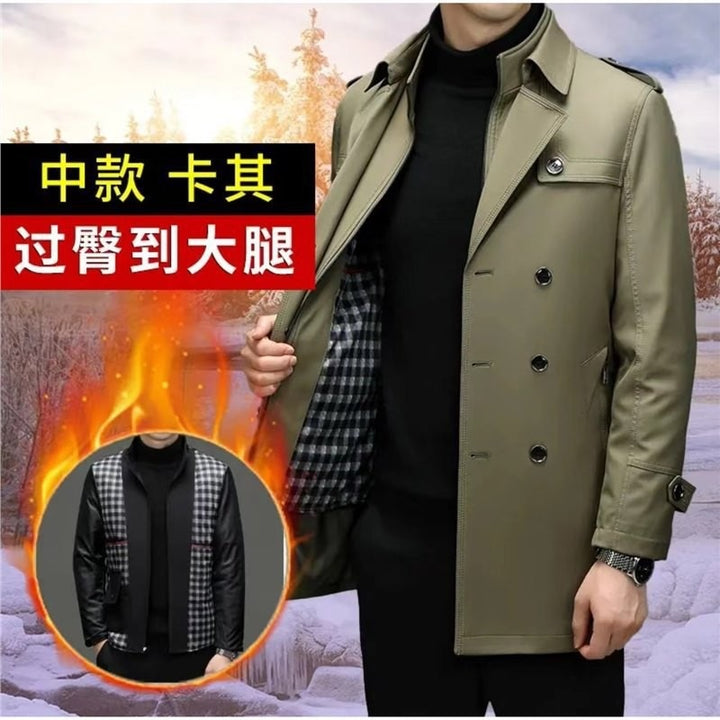 Herren Doppelreihiger taillierter Trenchcoat mit Schulterklappen Drune
