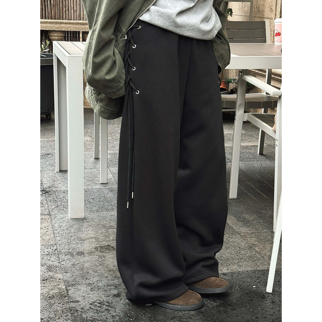 Damen Weite hochtaillierte Palazzo-Hose mit seitlicher Schnürung Drune