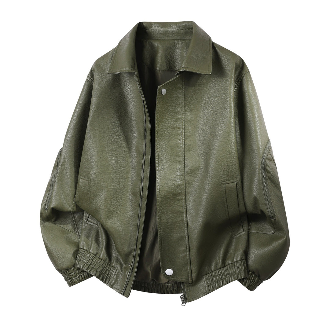 Herren oversized Kunstleder-Blouson mit elastischem Saum und verdecktem Reißverschluss Drune