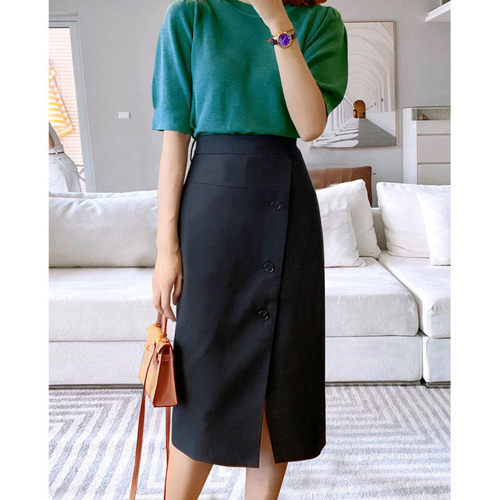 Damen Eleganter Midirock mit Knopfdetail und Taillengürtel Drune