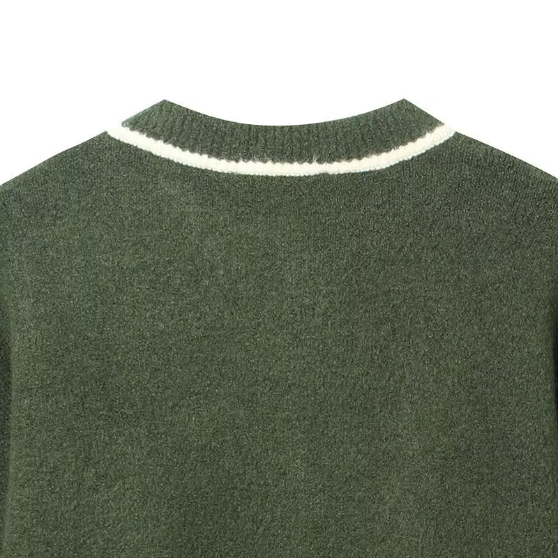 Damen Kurzer Boxy-Cardigan mit Rundhals und Kontrastpaspel Drune