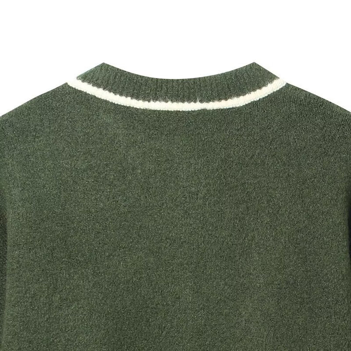 Damen Kurzer Boxy-Cardigan mit Rundhals und Kontrastpaspel Drune