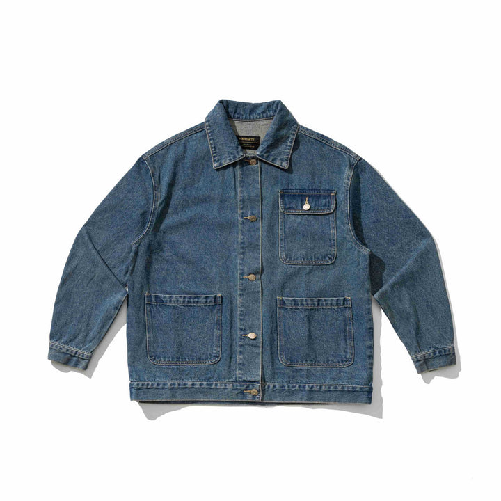Unisex Robustess Denim‑Workwear‑Blouson mit Hemdkragen und großen Pattentaschen Drune