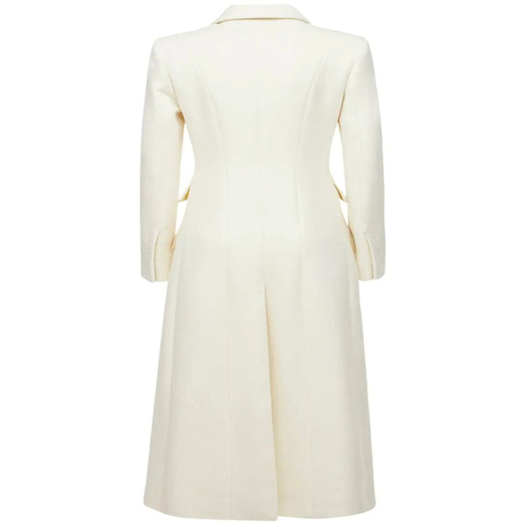 Damen Langmantel im minimalistischen Blazer‑Stil mit verdeckter Knopfleiste und dreifacher Pattentasche Drune