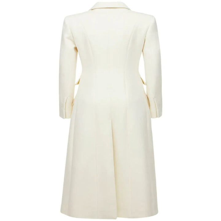 Damen Langmantel im minimalistischen Blazer‑Stil mit verdeckter Knopfleiste und dreifacher Pattentasche Drune