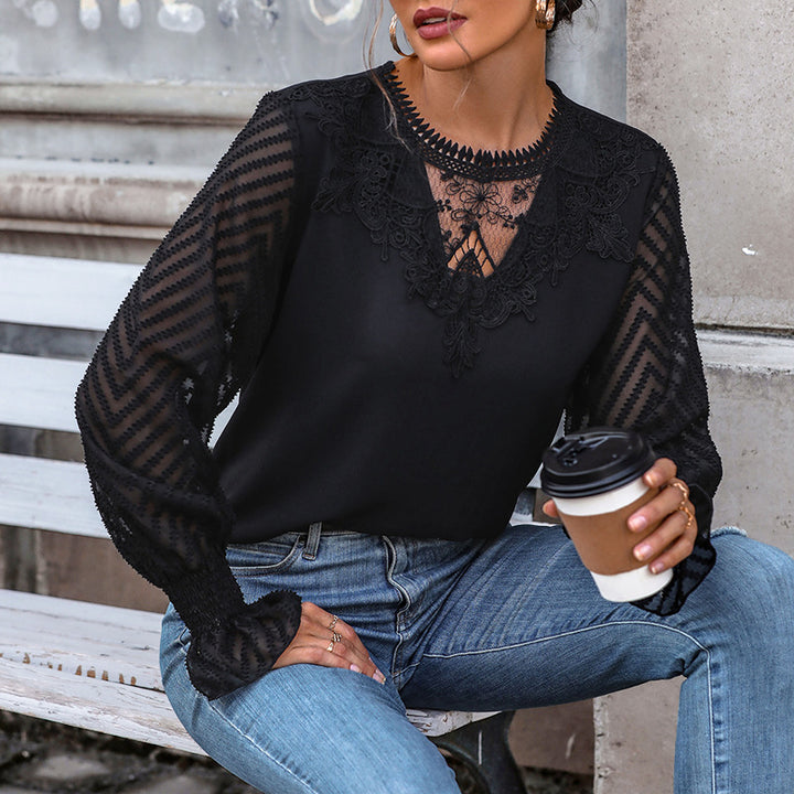 Damen Elegante Bluse mit Spitzenärmel Drune