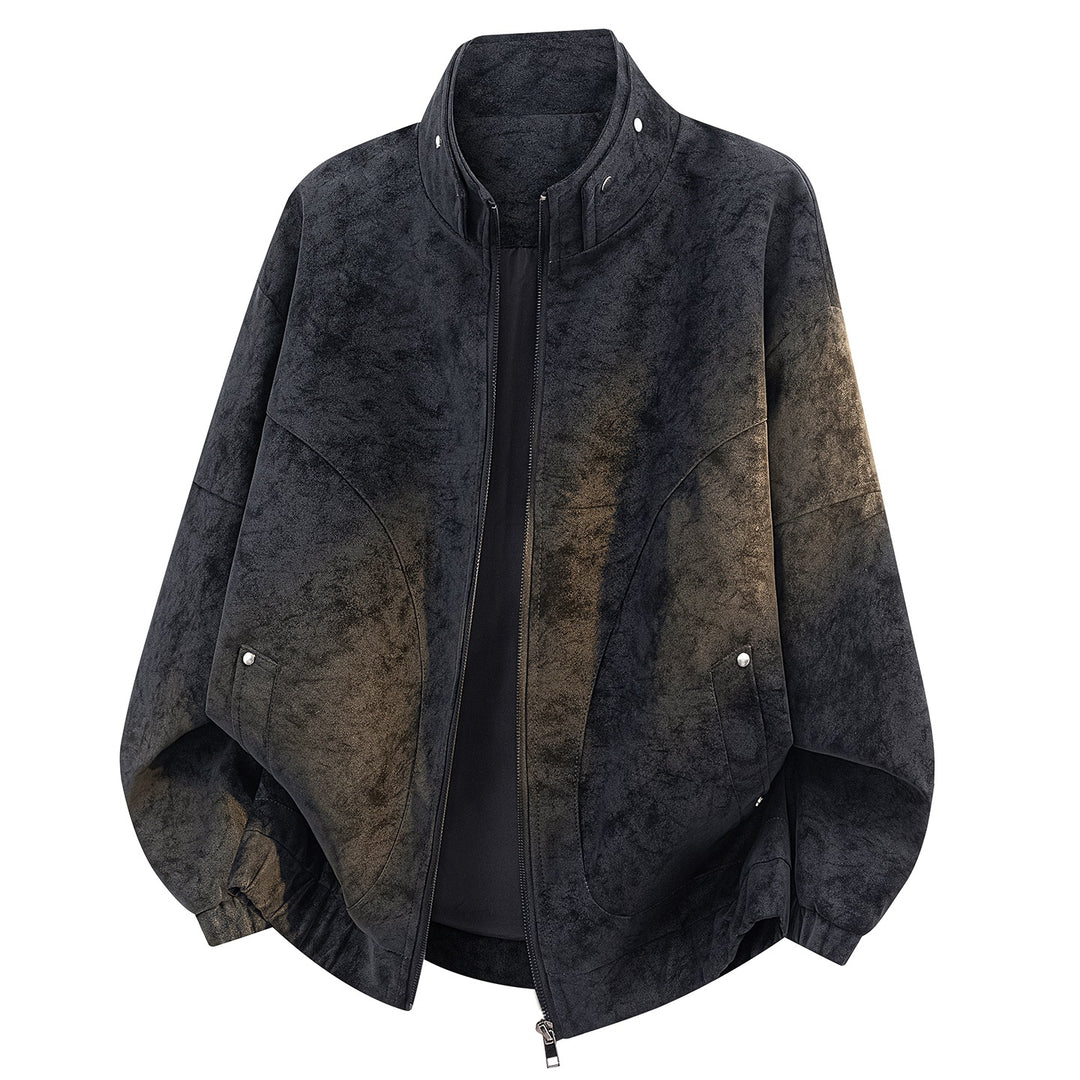 Herren Oversize Velours-Optik Bomberjacke mit hohem Stehkragen, asymmetrischer Brustpasse & elastischem Saum Drune