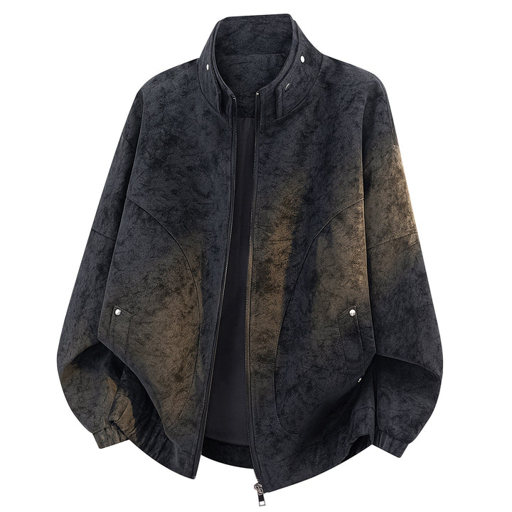 Herren Oversize Velours-Optik Bomberjacke mit hohem Stehkragen, asymmetrischer Brustpasse & elastischem Saum Drune