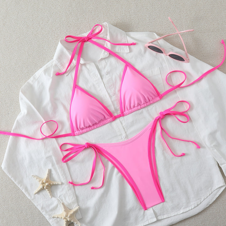 Damen Triangel-Bikini mit verstellbaren Bindebändern und hoch geschnittenen Unterteilen Drune