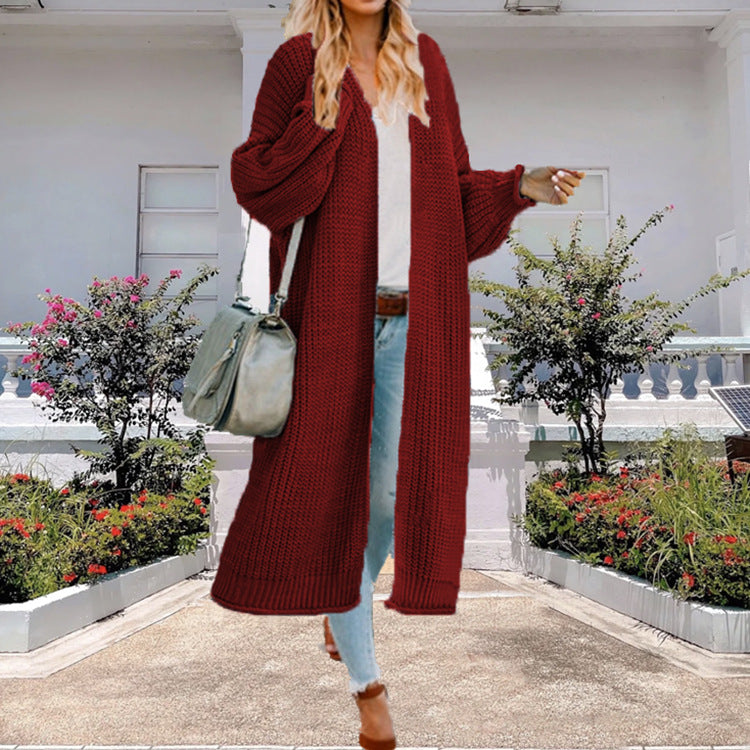 Damen Lange Strickjacke mit weit geschnittenen Ärmeln und strukturiertem Design Drune