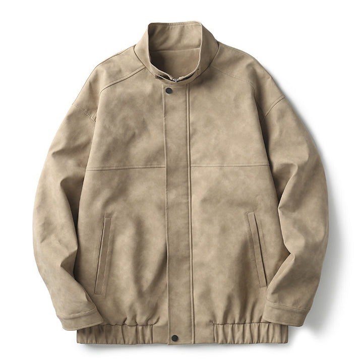 Herren elegante Kunstlederjacke mit praktischem Kragen Drune