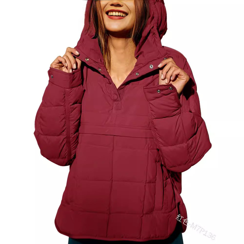 Damen Gefütterter Stepp-Anorak-Pullover mit Kapuze Drune