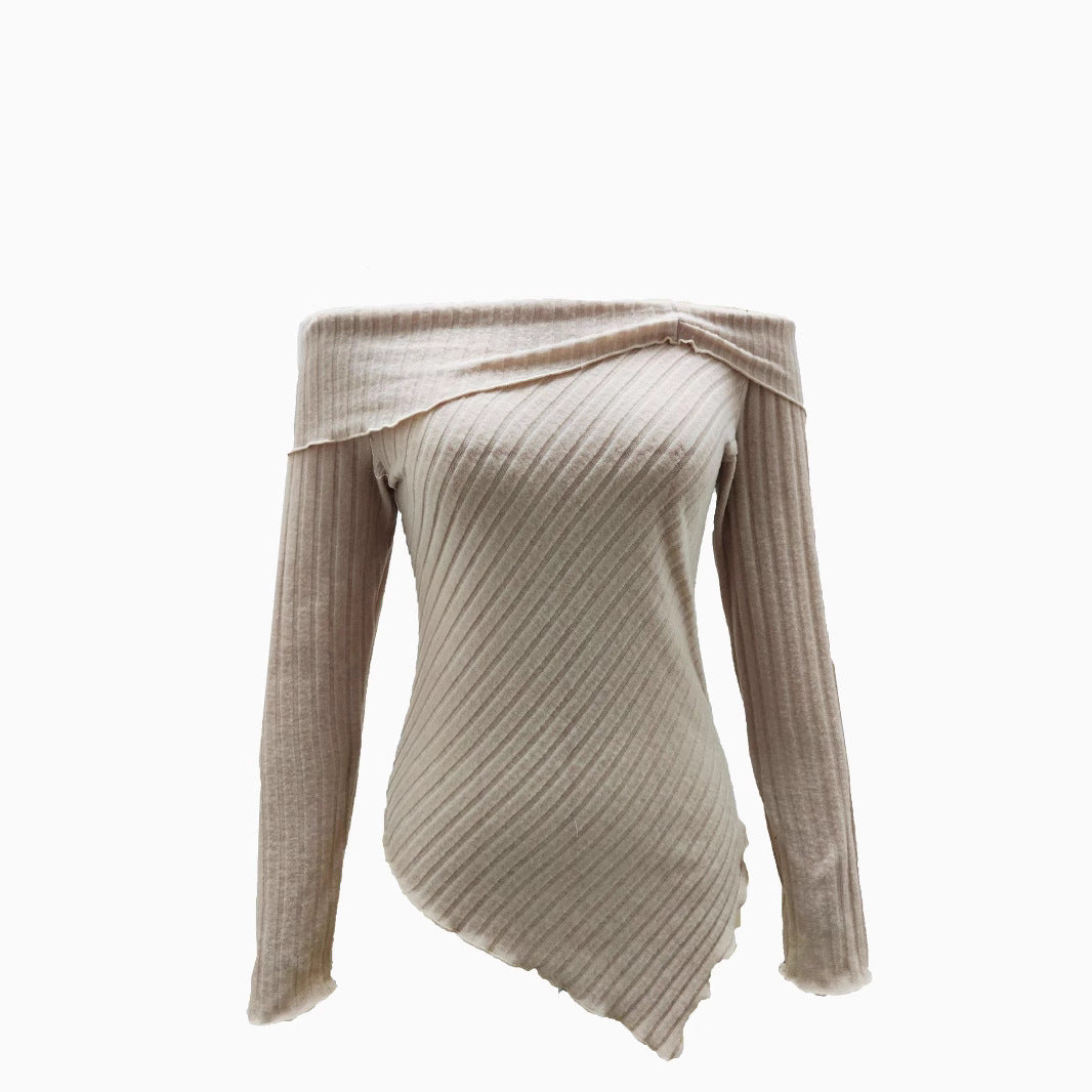 Damen Rippstrick-Oberteil mit Off-Shoulder-Ausschnitt und dekorativer Ausstattung Drune