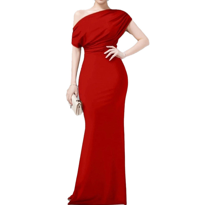 Damen Elegantes Maxikleid mit asymmetrischem Ausschnitt und tailliertem Schnitt Drune