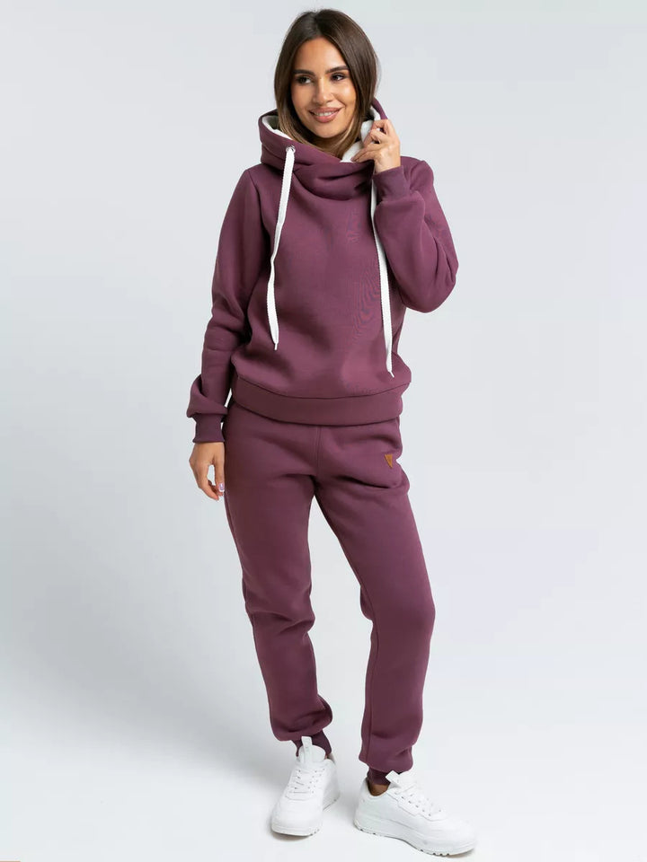 Damen Loungewear-Set mit Schalkragen-Hoodie und taillierter Jogginghose Drune