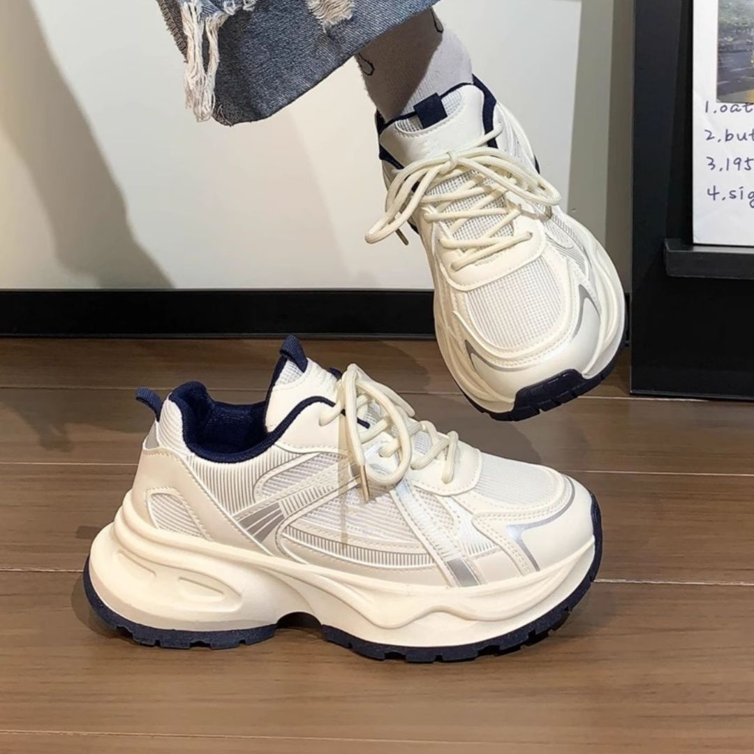 Damen Retro-Chunky-Sneaker mit extraweicher Keil-Plateau-Sohle und gepolstertem Komfortkragen Drune