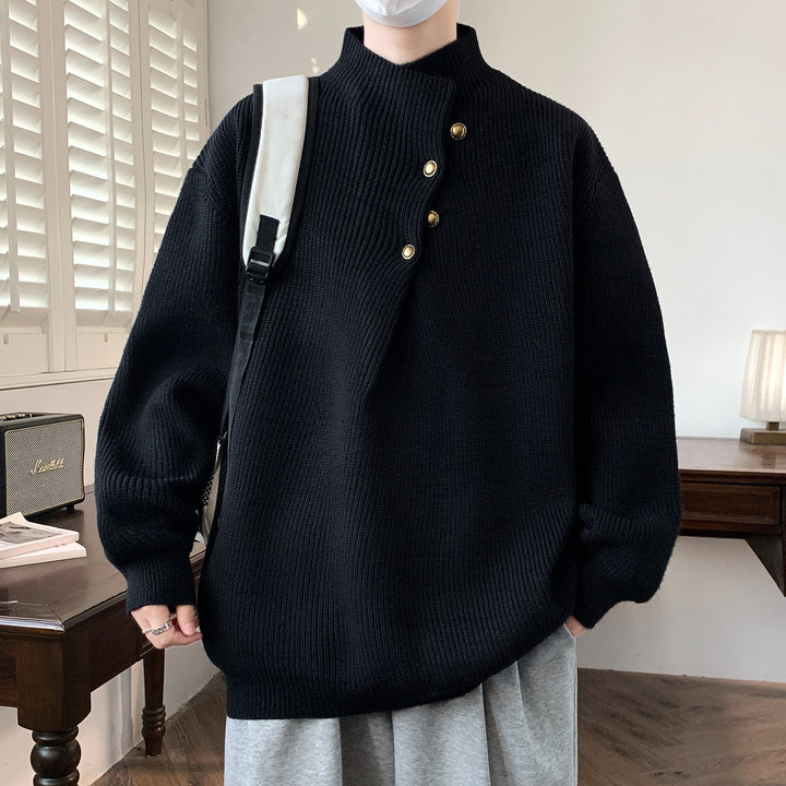 Herren Oversize-Rippenpullover mit asymmetrischem Knopfkragen Drune