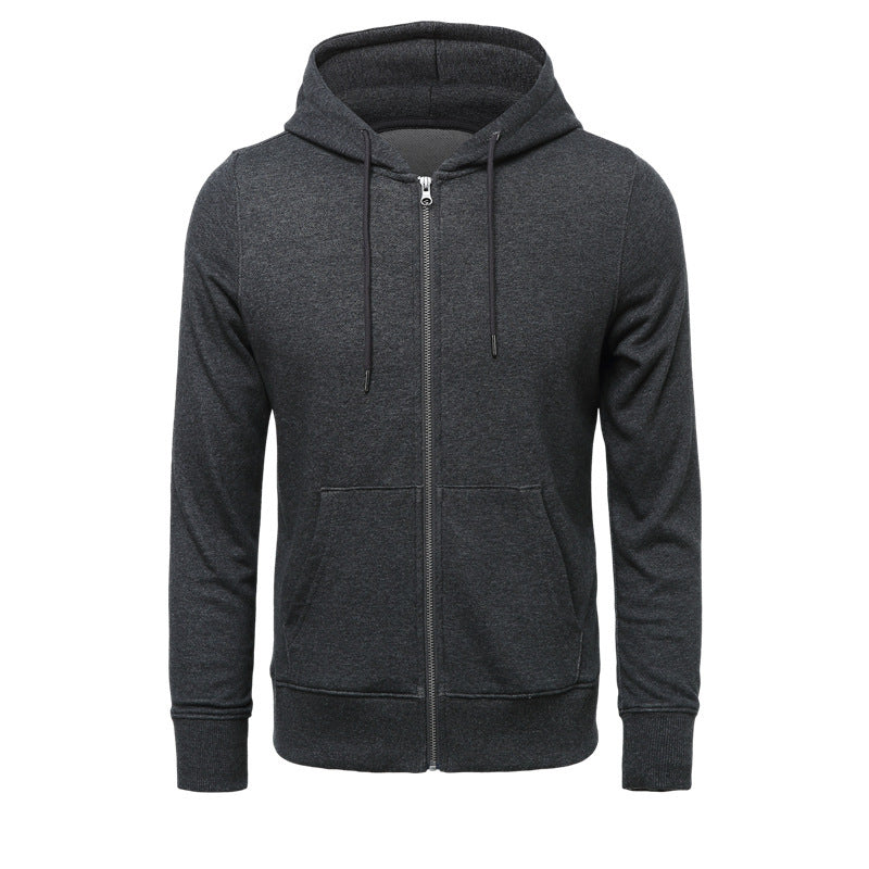 Herren nan schmal geschnittener Zip-Hoodie mit Metall-Reißverschluss, doppellagiger Kapuze und Kängurutasche Drune