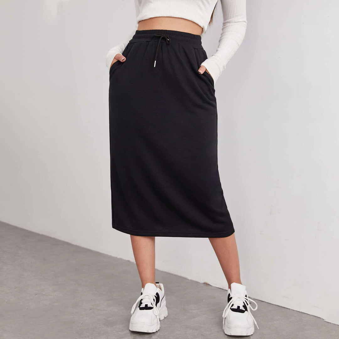 Damen Melierte Jersey Tunnelzug-Mittel-Pencilrock Drune