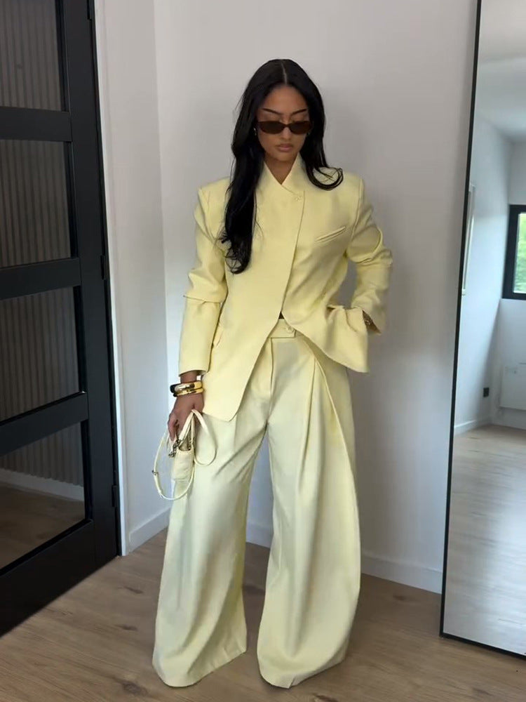 Damen Zweiteiliges Oversize-Sakko mit Stehkragen und weite Bundfaltenhose Drune