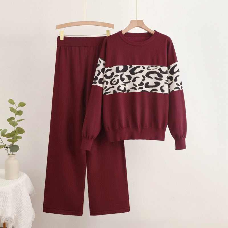 Damen modisches Freizeit-Loungewear-Set mit angesagtem Leopardenmuster Drune