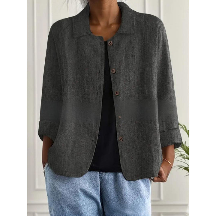 Damen Leichte Leinenoptik-Bluse mit lockerer Passform, 3/4-Ärmeln und Knopfleiste Drune