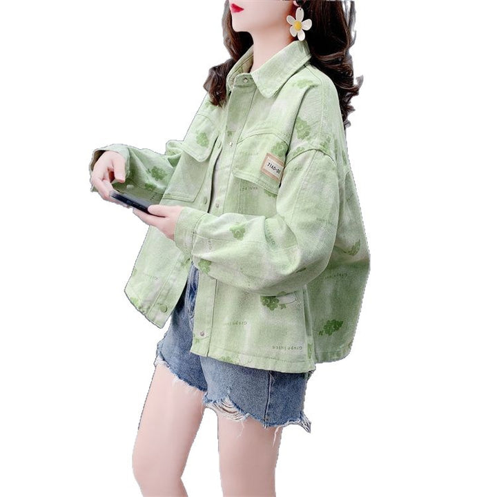 Damen Lässige Denimjacke mit floralem Print Drune