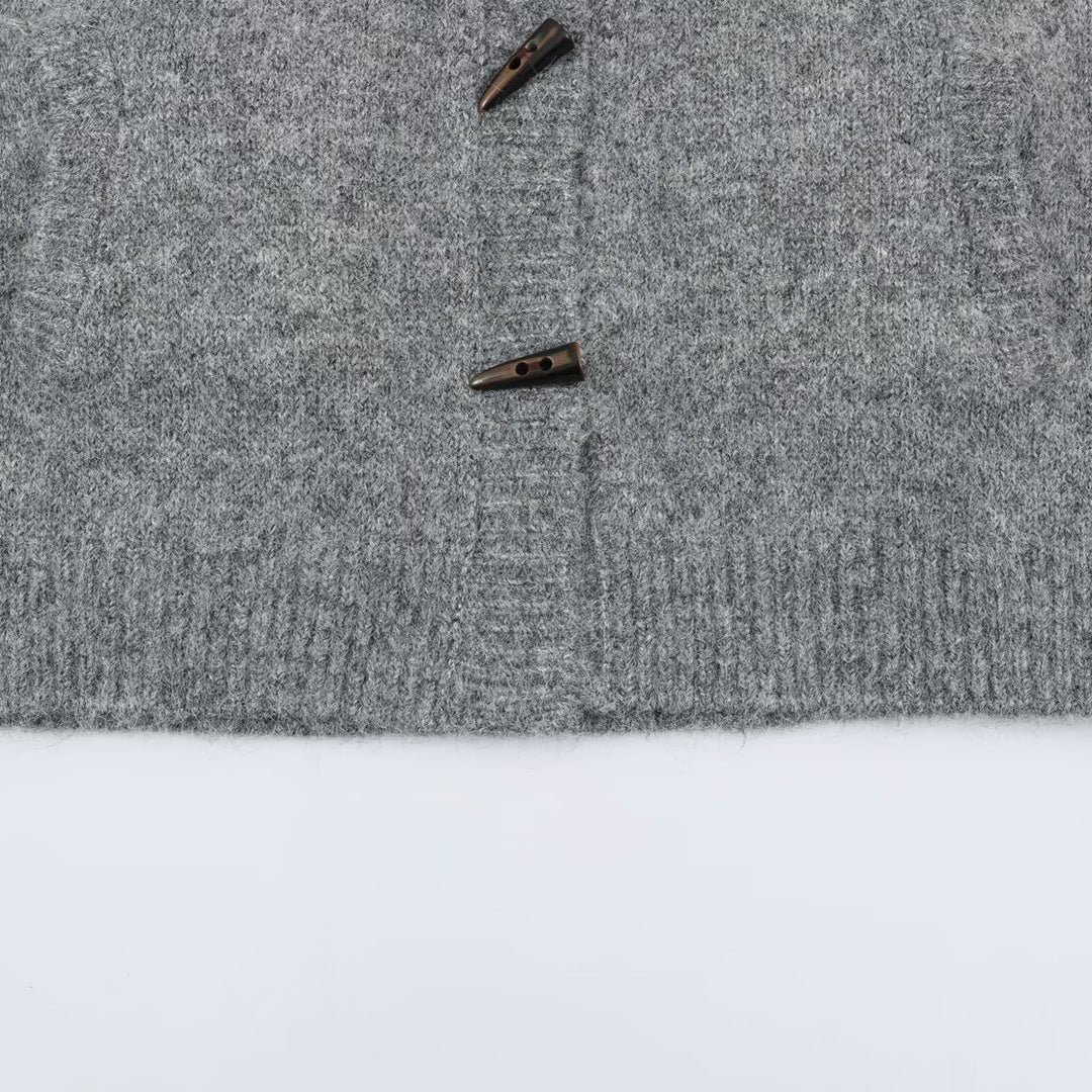Damen Norweger-Strickjacke mit Stehkragen und Holzknopfverschlüssen Drune