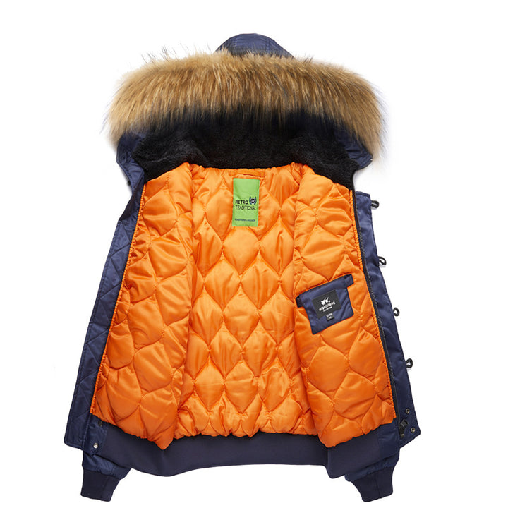 Herren  isolierte Bomberjacke mit Fleece-gefütterter Kapuze, Kragen und Ärmeltasche Drune