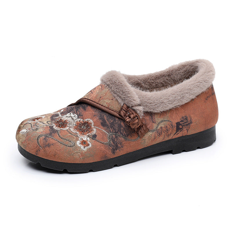 Damen Warme Hausschuhe mit floralem Design und kuscheligem Innenfutter Drune