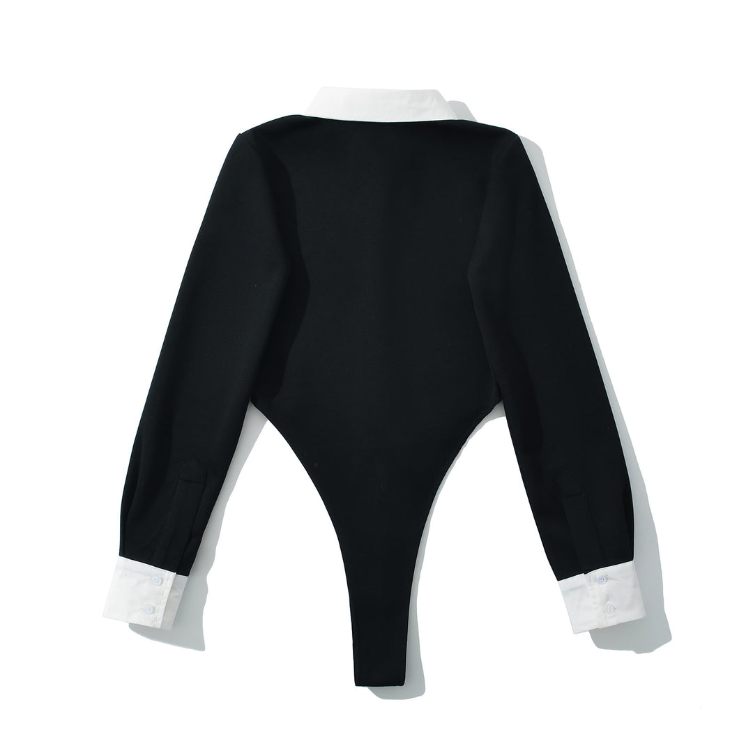 Damen eleganter Bodysuit mit kontrastierendem Kragen Drune