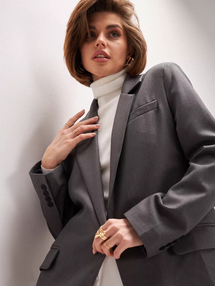 Damen eleganter Oversized Blazer mit feiner Textur und minimalistischer Knopfleiste Drune