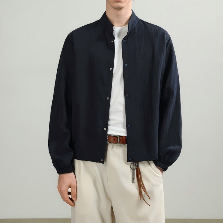 Herren Leichte Oversize Hemdjacke mit Stehkragen und Druckknopfverschluss Drune