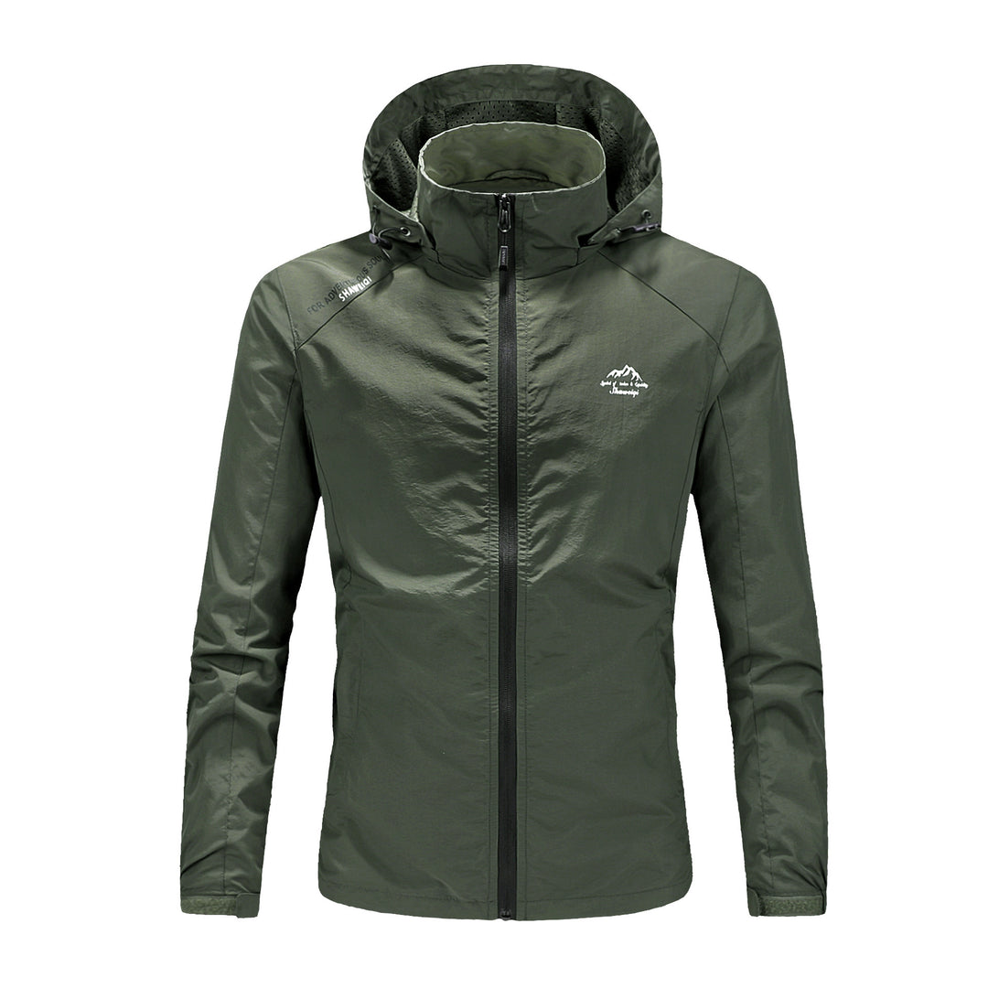 Herren Ultraleichte packbare Outdoorjacke mit hohem Kragen, Kapuze und atmungsaktivem Meshfutter Drune