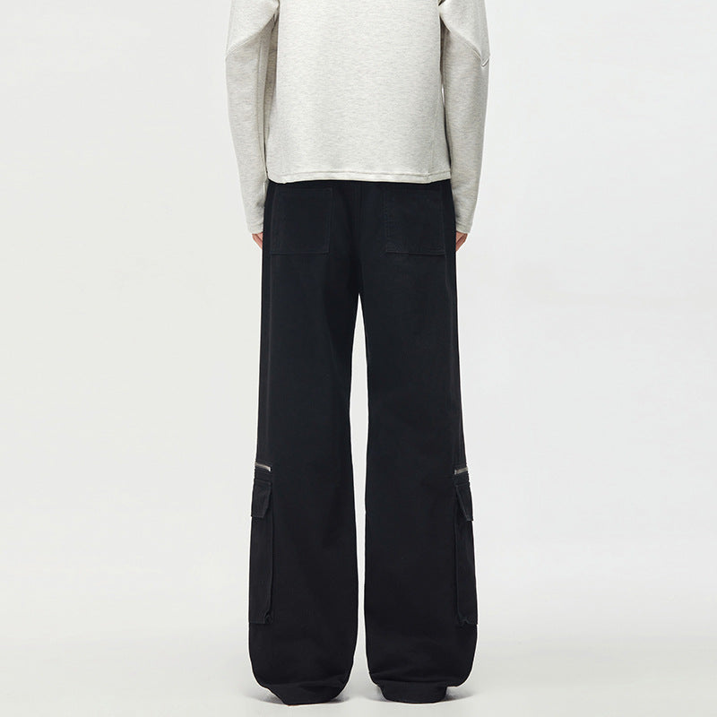 Damen Weite Cargo-Palazzo-Hose mit Reißverschluss- und Klappentaschen Drune