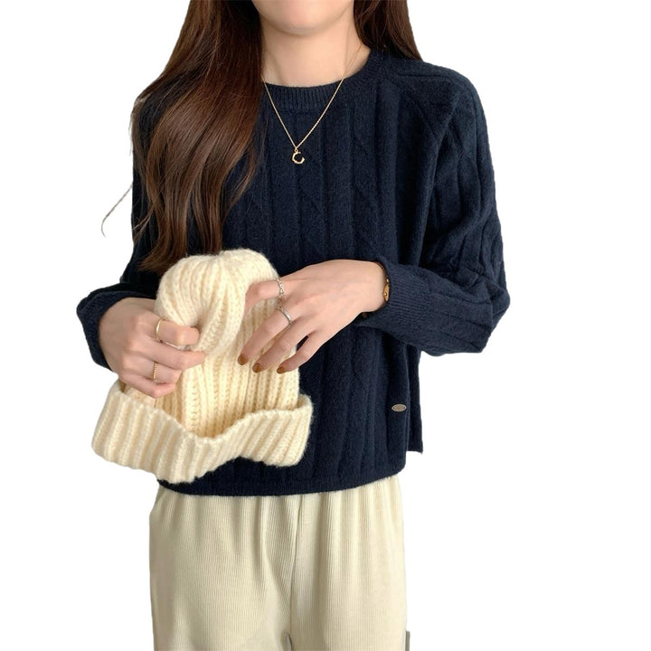 Damen lässiger Strickpullover mit Waffelmuster und weitem Schnitt Drune