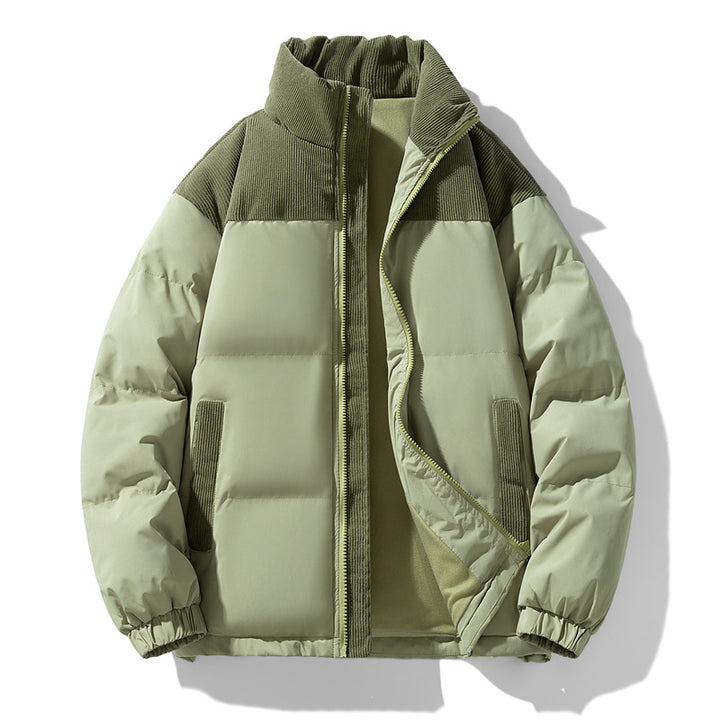 Herren gesteppte Winterjacke mit Cordbesatz, hohem Stehkragen und wärmender Isolierung Drune
