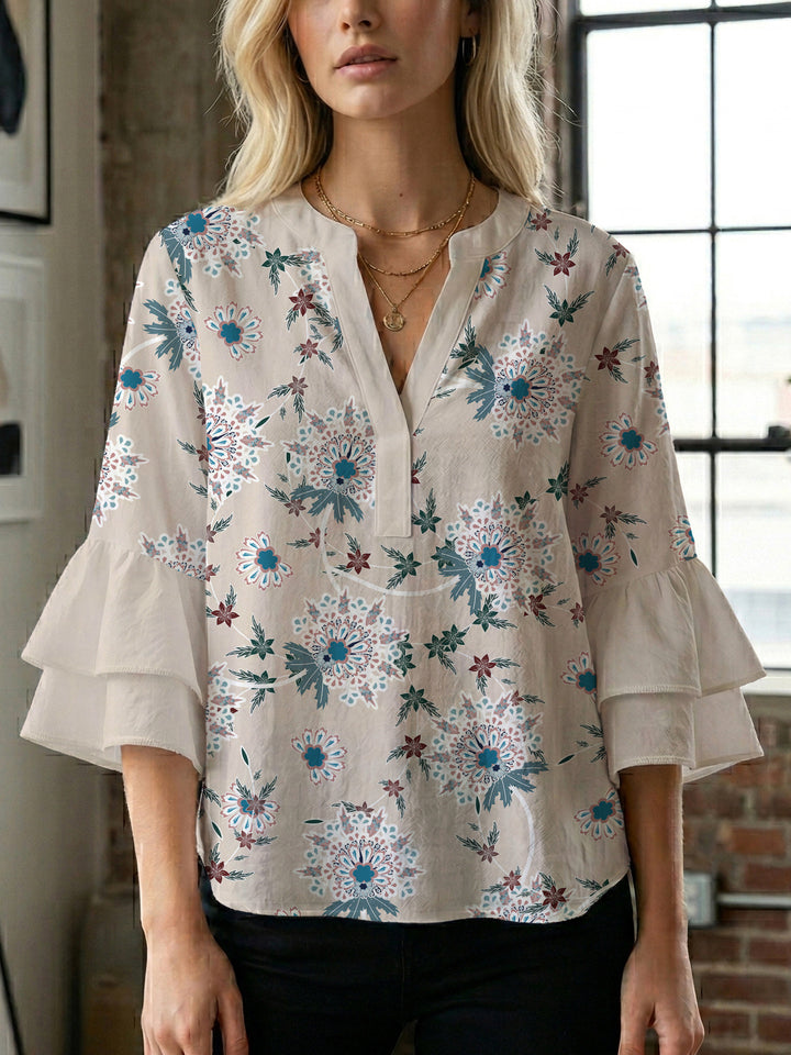 Damen Bluse mit voluminösen Ärmeln und floralem Design Drune