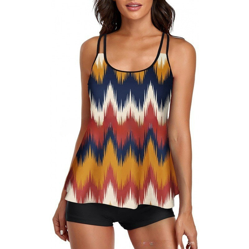 Damen Sportliches Tankini-Set mit bequemem Shorts und verstellbaren Trägern Drune