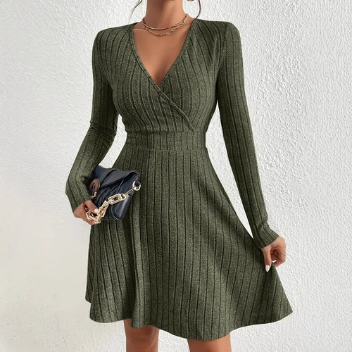 Damen Wickelkleid mit langen Ärmeln und gerippter Textur Drune