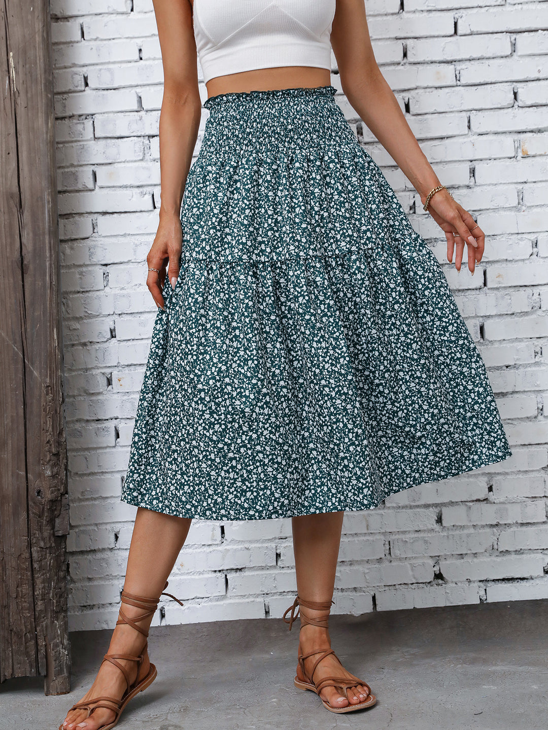 Damen Midirock mit elastischem Taillenbund und floralem Design Drune