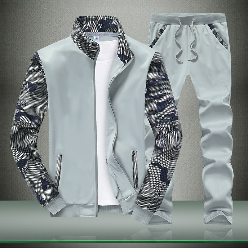 Herren Moderner Trainingsanzug im Camouflage Mesh Mix mit Stehkragen und Kordelbund Drune